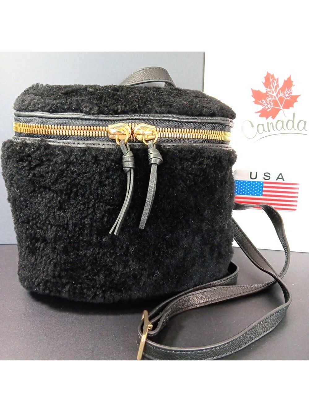 Stunning Margot Genuine Leather Faux Fur Shoulder Crossbody Bag Top Handle Black